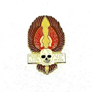 Skull with Wings Biker Lapel Hat Pin - Ride to Live, Live to Ride - Picture 1 of 4