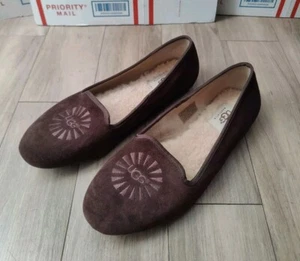 Ugg Alloway Suede Sheepskin Slip On Ballet Flats Chocolate Brown Size 8M - Picture 1 of 6