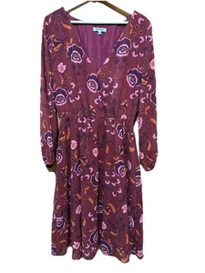 BB Dakota Carabelle Burgundy Floral Print Midi Dress Size Large MRSP $99 - Picture 1 of 5
