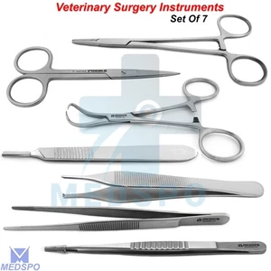 Surgical Veterinary Students Dissection Kit Minor Surgery Instruments Set Of 7 - Picture 1 of 15
