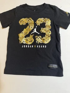Air Jordan Boys T-shirt Black & Gold Jordan X Asahi Size 5-6 (runs a bit small) - Picture 1 of 5