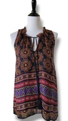 4 Love And Liberty Johnny Was Silk Scarf Print Medallion Tassel Tunic S Pristine - image 1 of 4