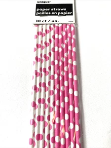 Unique paper straws pink and white polka dot 10 ct. - 0045 - Picture 1 of 3