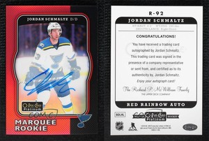 2017 O-Pee-Chee Platinum Retro Rainbow Red Jordan Schmaltz #R-92 Rookie Auto RC