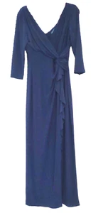 Lauren Ralph Lauren sz.10 Twist-Front Stretch Jersey Maxi Dress Gown Navy 3/4 Sl - Picture 1 of 7