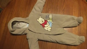 Vtg Disney Winnie One Piece Pajamas Infant 3/6 Months Beige Footsie Hooded - Picture 1 of 12
