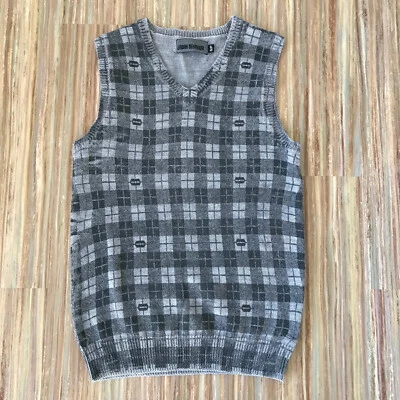 Suéter Chaleco Acrílico/Lana Pequeño Urban Behavior Gris Cuadros a Cuadros Cuello en V Foto 1 de 4