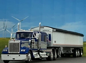 1/64 DCP KENWORTH W900L 60" FLAT TOP W/ WILSON PACESETTER 50' TRI AXLE GRAIN TRL - Picture 1 of 8