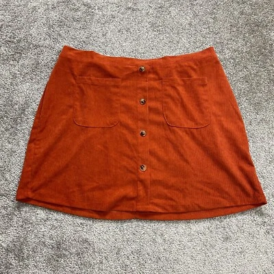 Minifalda corta de pana 2XL de algodón con botones naranja elástica sin marca para damas Foto 1 de 4