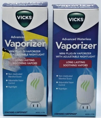2PK Vicks Advanced Waterless Mini -Plug In Vaporizer ~ 4 VapoPad Refills Each - Image 1 of 2