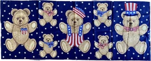 Wamsutta Hallmark Cotton Patriotic Appliques Teddy Bears Fabric Panel 17"x42" - Picture 1 of 6