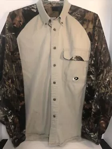 Mossy Oak Men’s Size LG Shirt Camo Tan Button Down Hunting Outdoor Camouflage - Picture 1 of 6