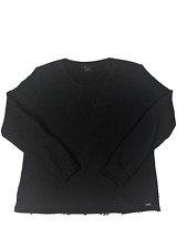 Armani Exchange Womens Black Crew Sweater Jumper Pullover Laced Hem  | Large