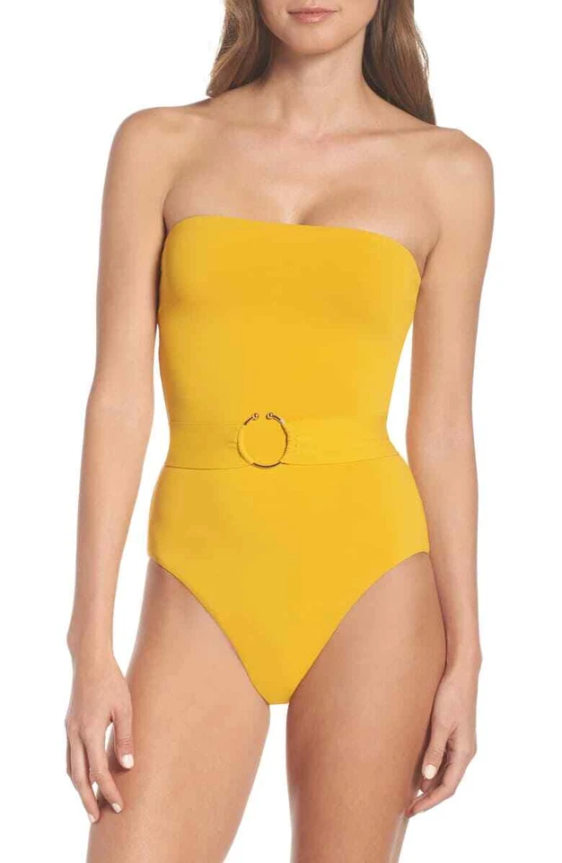 NTW Robin Piccone Mustard Bandeau W/ Belt One-piece Swimsuit Size 10