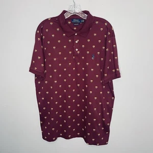 Polo Ralph Lauren Hemd Herren XL weinrot Polo Custom Slim Fit Schild Wappen Print - Bild 1 von 8