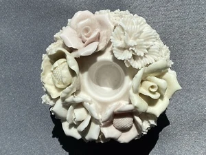 Vintage Candlestick Holder Pale Pink White Yellow Floral Good Used Condition - Picture 1 of 12