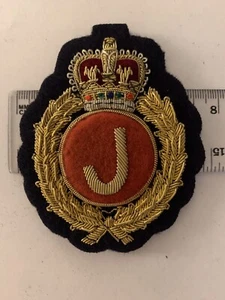Queens Crown J Initial Letter Bullion Wire Embroidered Badge - Picture 1 of 1