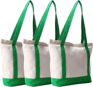 Canvas Tote Bags, 16.5"X14"X5", Heavy Duty Plain Canvas, Zipper Reusable Bulk Cl - Picture 1 of 12