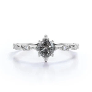 Salt and Papper Statement Wedding Ring 14k White Gold Natural Diamond Jewelry - Picture 1 of 5