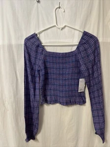 Juniors' SO Long Sleeve Squareneck Plaid Top Size XS - Picture 1 of 3
