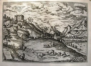 Mappa antica, Braun & Hogenberg, prospetto Oenipontis (vecchia Innsbruck) - Foto 1 di 1