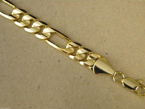 Bracciale Uomo Donna Lungo 8 pollici Figaro Maglia Giallo Placcato Oro Giallo 10 mm largo - Foto 1 di 4