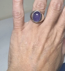 VTG Sterling Silver Cabochon Lavender Jade Unisex Ring China Jadeite Sz 7.75 - Picture 1 of 14