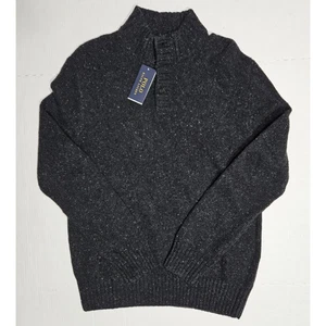 Polo Ralph Lauren Men's Medium 1/4 Button Wool Blend Mock Neck Sweater Black - Picture 1 of 8