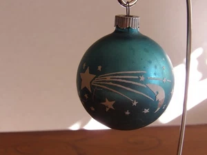 Vintage blau glänzend Brite Weihnachten Atom Mond Sternschnuppen schabloniert Ornament - Bild 1 von 7