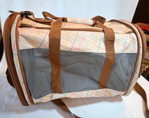 Wicker City faltbare weiche Katzentrage, hellbraun kariert mit braun, 19 x 11 x 11" - Bild 1 von 13