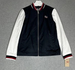 Chaqueta Levis Para Hombre Mediana Azul Marino Blanco Bombardero Universitario Cremallera Completa Retro Bombardero Nueva - Imagen 1 de 14