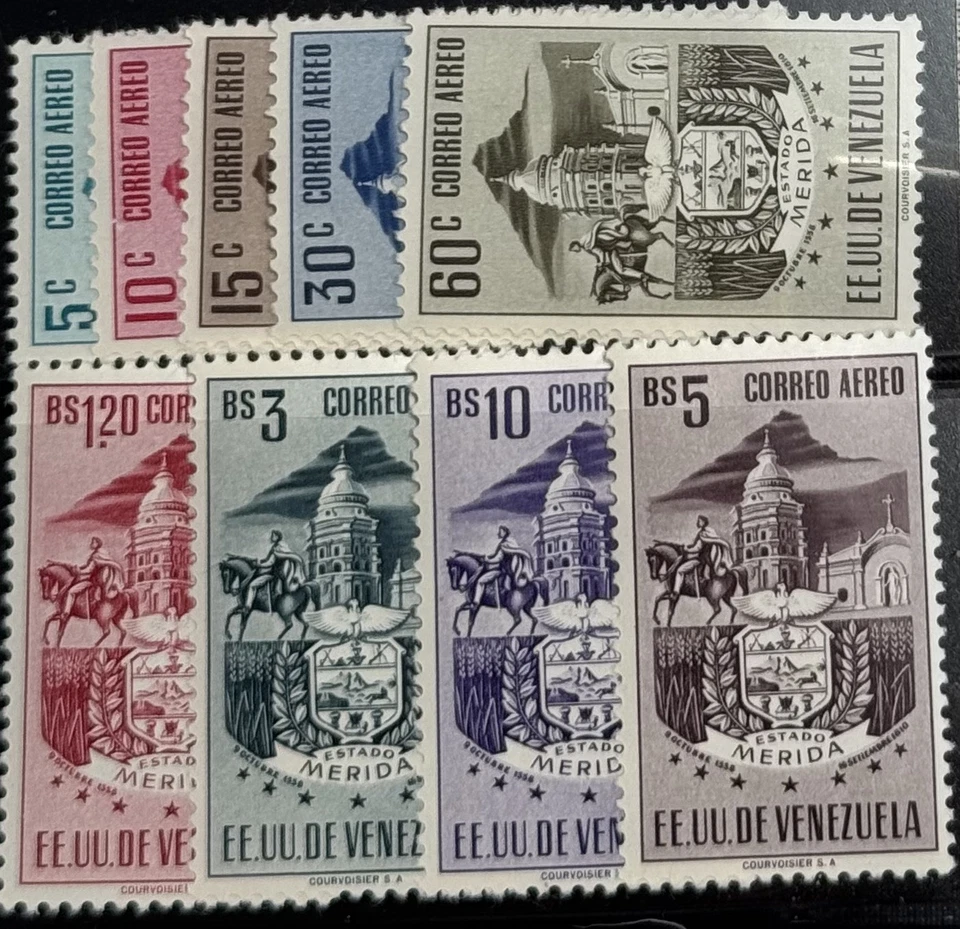 Sellos DP Venezuela 1951 SC C473-C481 MLH Conjunto Brazos de Mérida e Iglesia Foto 1 de 1