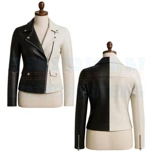 Women’s Custom Slim Fit Biker Leather Jacket – Two Tone Handmade Genuine Leather - Picture 1 of 3