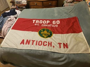 Vintage Boy Scouts Of America Flag Banner BSA Troop 60 Antioch TN 3 X 5 Feet - Picture 1 of 23