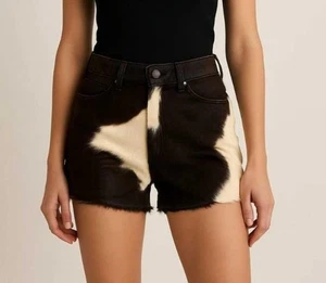 Women’s Real Cowhide Leather Shorts | Hair-On Pony Skin Western Cow Print Style - Picture 1 of 10