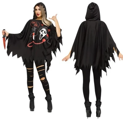 Poncho adulto Ghost Face Lives Scream com capuz fantasia grito tamanho único 4-14 NOVO - Imagem 1 de 4
