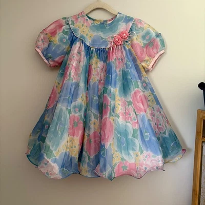 Vintage Isabella Pastel Floral Dress Girl's Watercolor Party Dress Cottagecore - Image 1 of 4