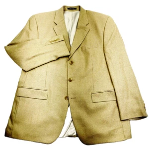 Chaps Ralph Lauren Vtg Sport Coat Wool Silk 3 Btn 44 Gold Beige Check Y2K Preppy - Picture 1 of 15