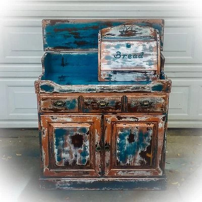 Farmhouse, Antique, Dry Sink, shabby chic, cabinet, blue, sales counter, retail - Image 1 of 4