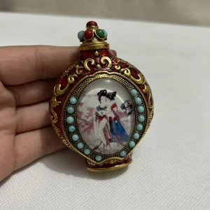 Botella de tabaco noctilucente esmaltada femenina belleza clásica china antigua coleccionar - Imagen 1 de 7