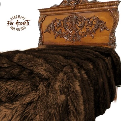 Colcha de piel sintética marrón tamaño king, suave, felpa, manta de lujo, hecha a mano EE. UU. Foto 1 de 4