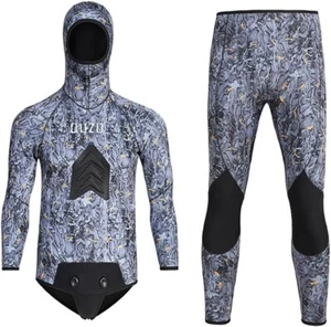 (L) 5MM Neoprene Spearfishing Wetsuit with Hooded, 2 Pieces Camouflage Hunting - Picture 1 of 9