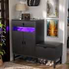 Shoe Cabinet Storage for Entryway Shoe Rack Bench with LED Lights &Power Outlets