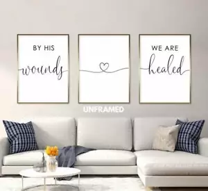 By His Wounds, We are Healed, Set of 3 Prints, Minimalist Art, Home Wall Decor - Picture 1 of 3