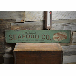 Seafood Company Novelty Distressed Sign, Personalized Wood Sign