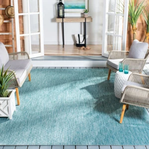 SAFAVIEH Outdoor CY8520-37122 Courtyard  Aqua / Aqua Rug - Picture 1 of 35