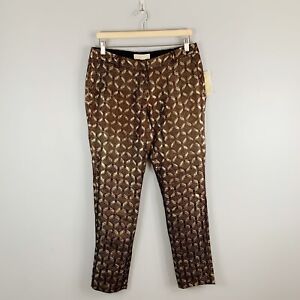 Michael Kors Women's Trouser Pants Dress Brown Gold Metallic New Slim Leg 6