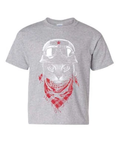 Hardcore Biker Cat Youth T-Shirt Adventurer Motorcycle Rider Kitten Kids Tee - Picture 1 of 6