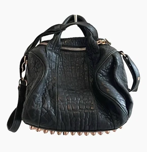 Alexander Wang Auth Medium Black Leather Studded Rocco Bowling Bag Crossbody - Picture 1 of 15