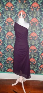 Vintage 90's Y2K Asymmetrical Purple Mesh One Shoulder Beaded Cocktail Dress 8 - Picture 1 of 8